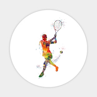 Girl Tennis Player Backhand Shot Watercolor Magnet